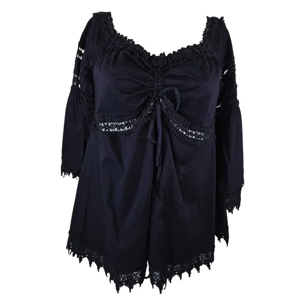 Venus Black Boheimian Hippy Gothic Knit Lace Women's Blouse L